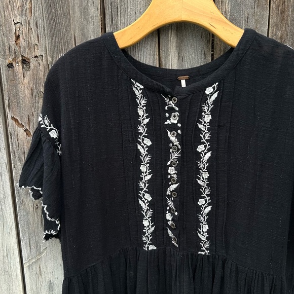Free People Santiago Floral Embroidered Dress Black White XS - Picture 4 of 15
